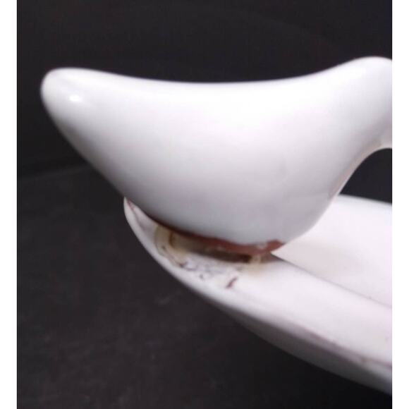 White Glazed Redware Pottery Heart Dove Trinket Dish - Picture 3 of 9